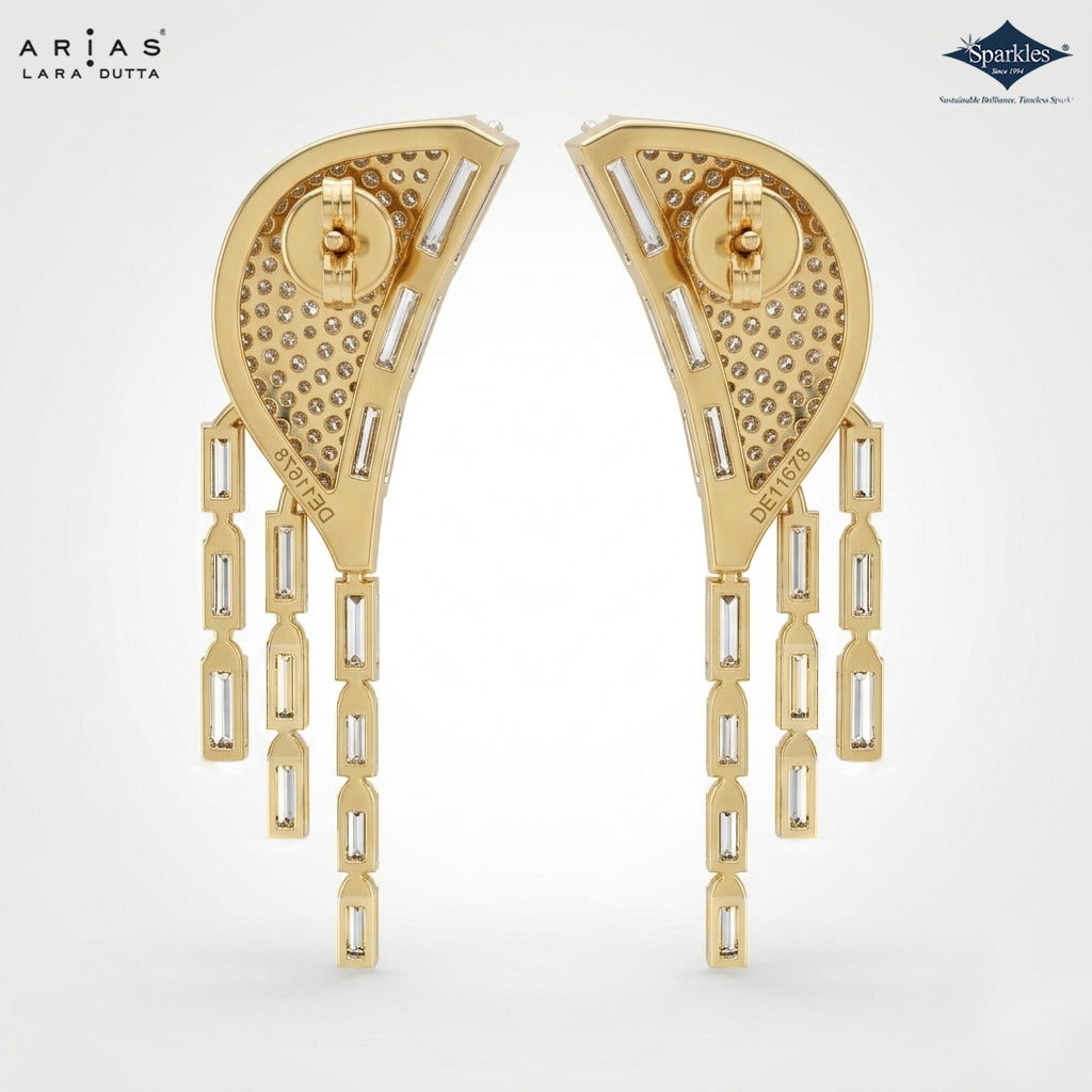 Arias by Lara Dutta Radiant Pavé Wing & Baguette Drop Statement Earrings