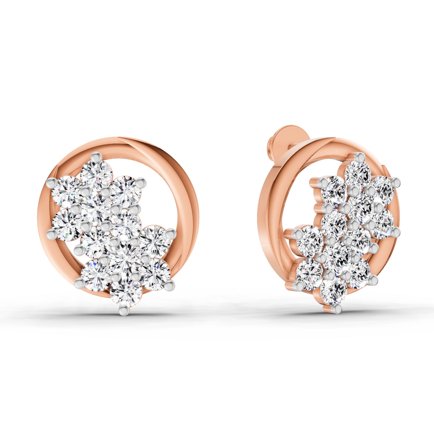 1.82 Ct Round Shape Cluster Diamond Earrings | 14K Rose Gold
