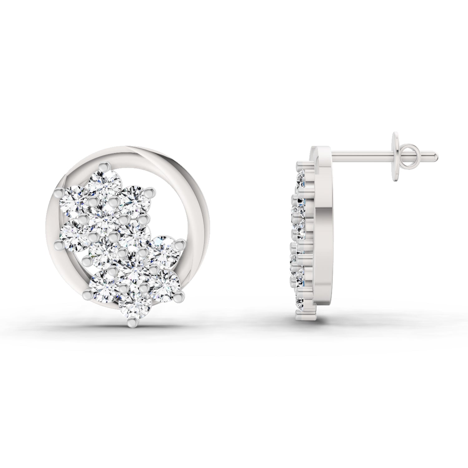 1.82 Ct Round Shape Cluster Diamond Earrings | 14K Rose Gold