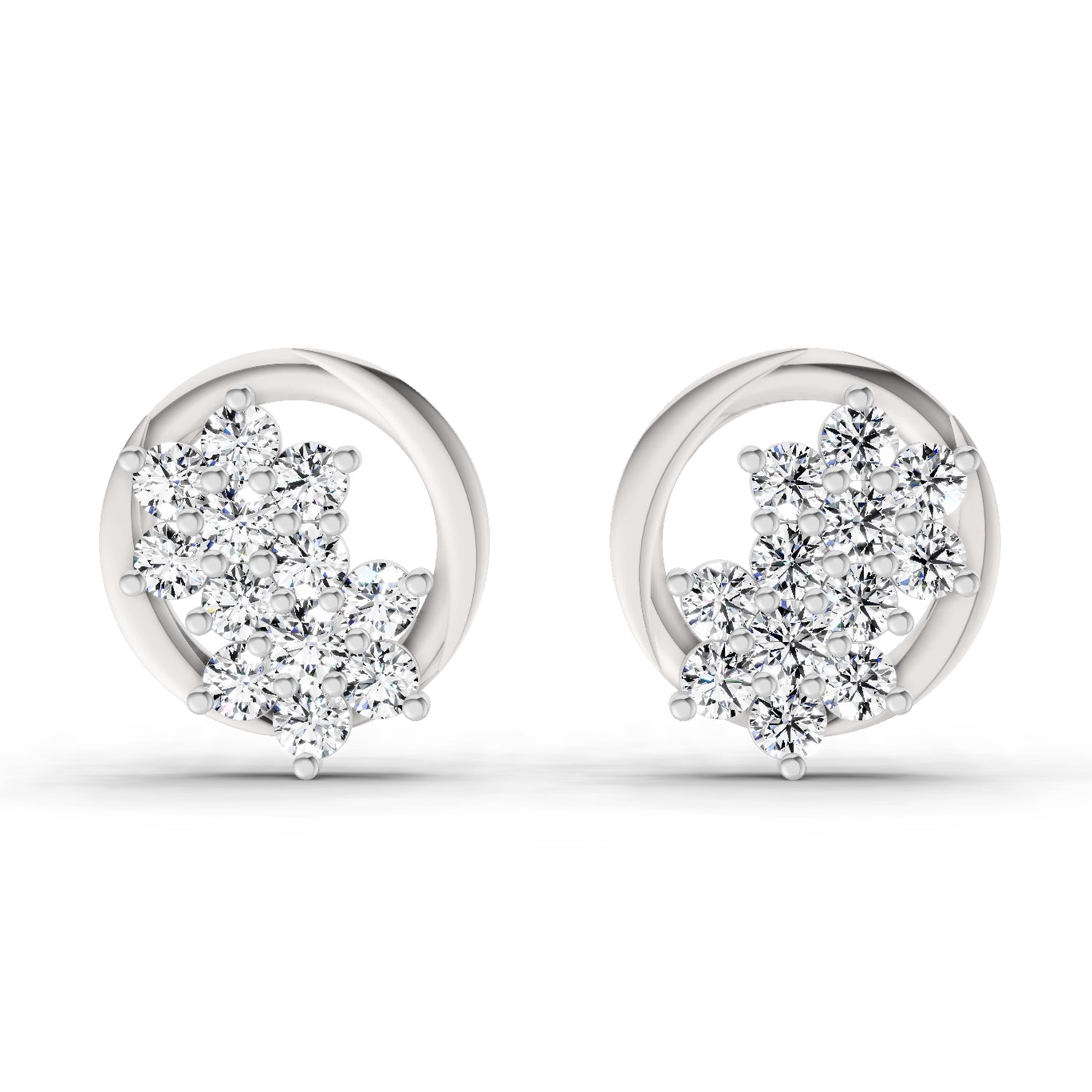 1.82 Ct Round Shape Cluster Diamond Earrings | 14K White Gold
