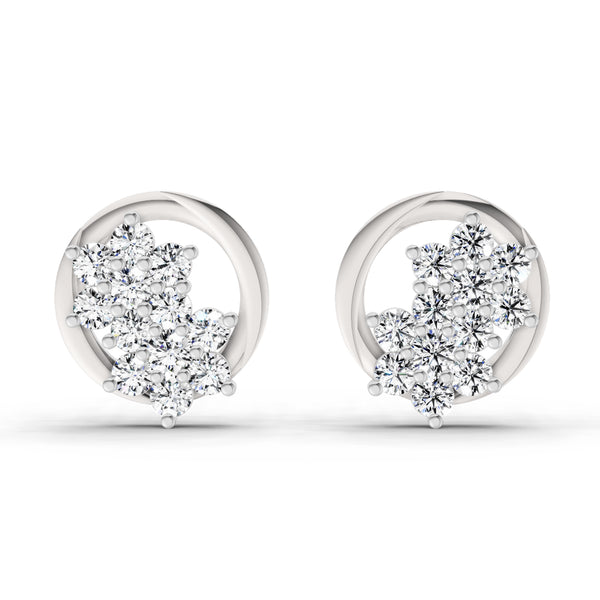 1.82 Ct Round Shape Cluster Diamond Earrings | 14K White Gold