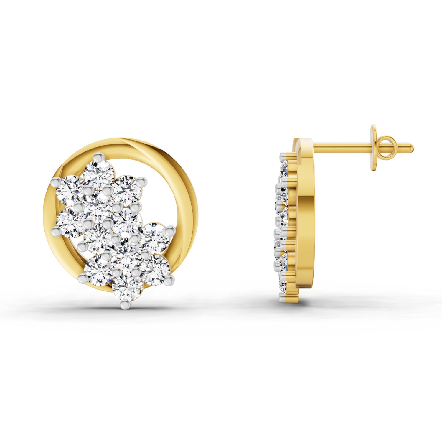 1.82 Ct Round Shape Cluster Diamond Earrings | 14K Yellow Gold