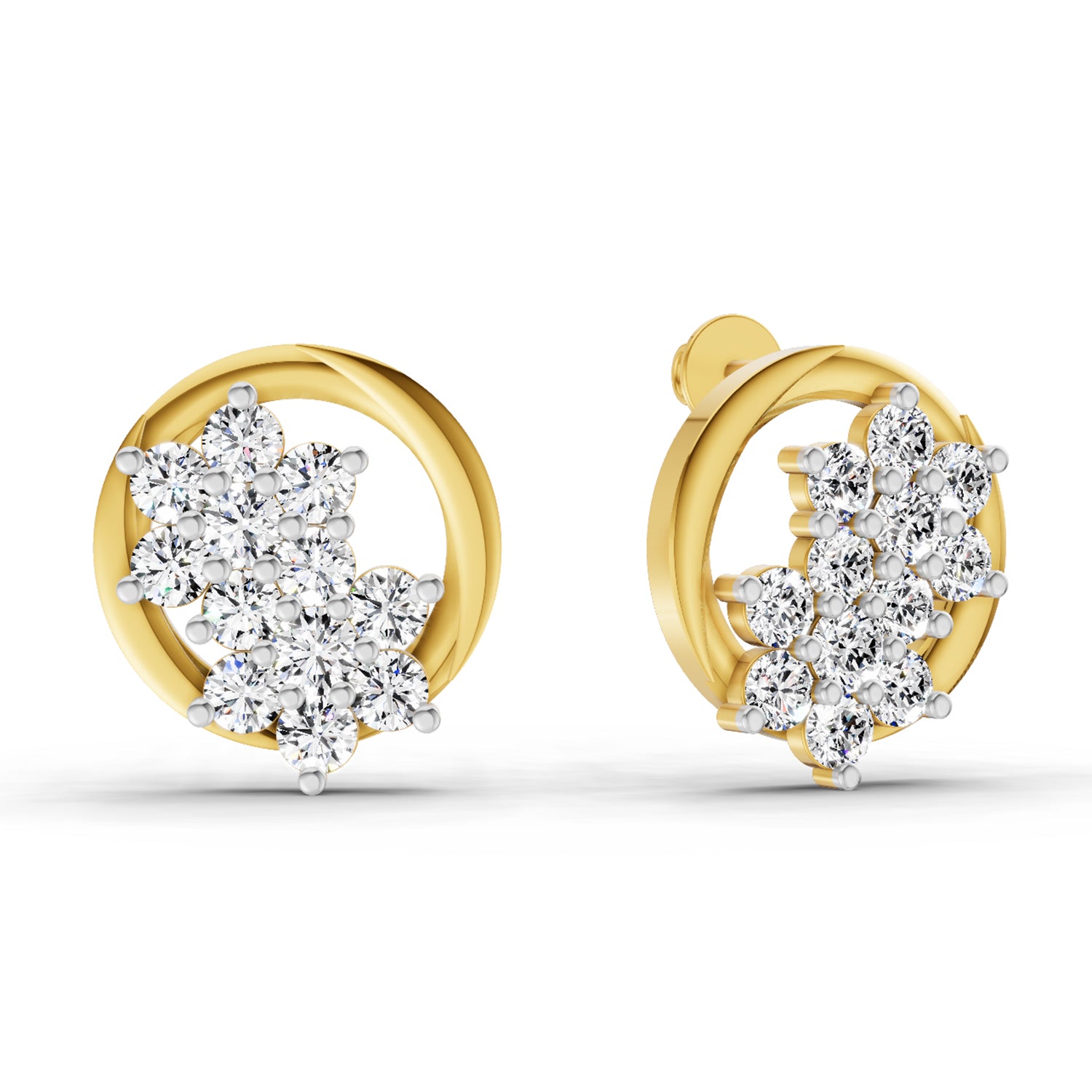 1.82 Ct Round Shape Cluster Diamond Earrings | 14K Yellow Gold