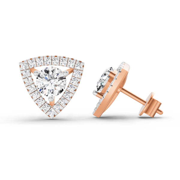 1.9 Ct Round Shape Halo Diamond Earrings | 14K Rose Gold