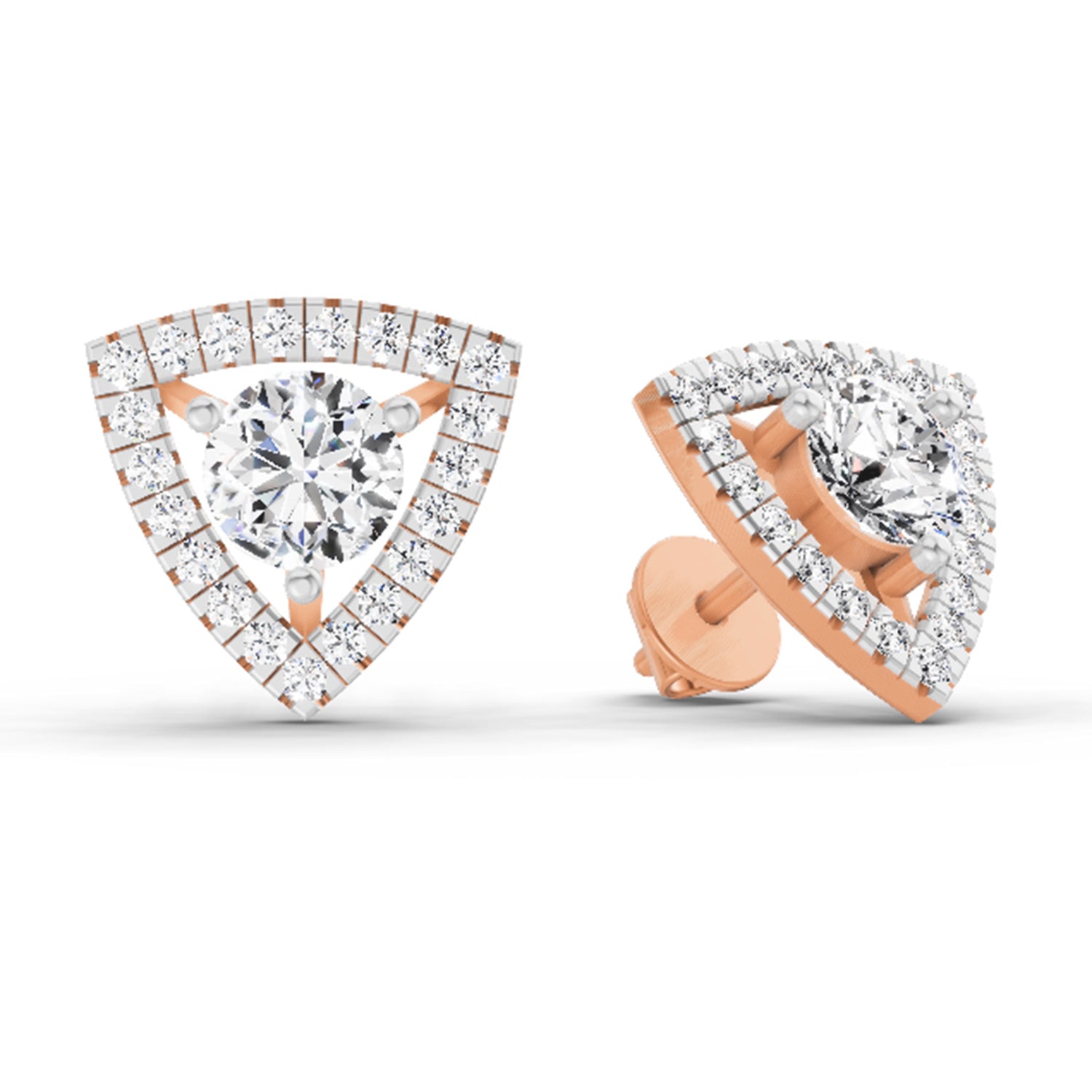 1.9 Ct Round Shape Halo Diamond Earrings | 14K Rose Gold