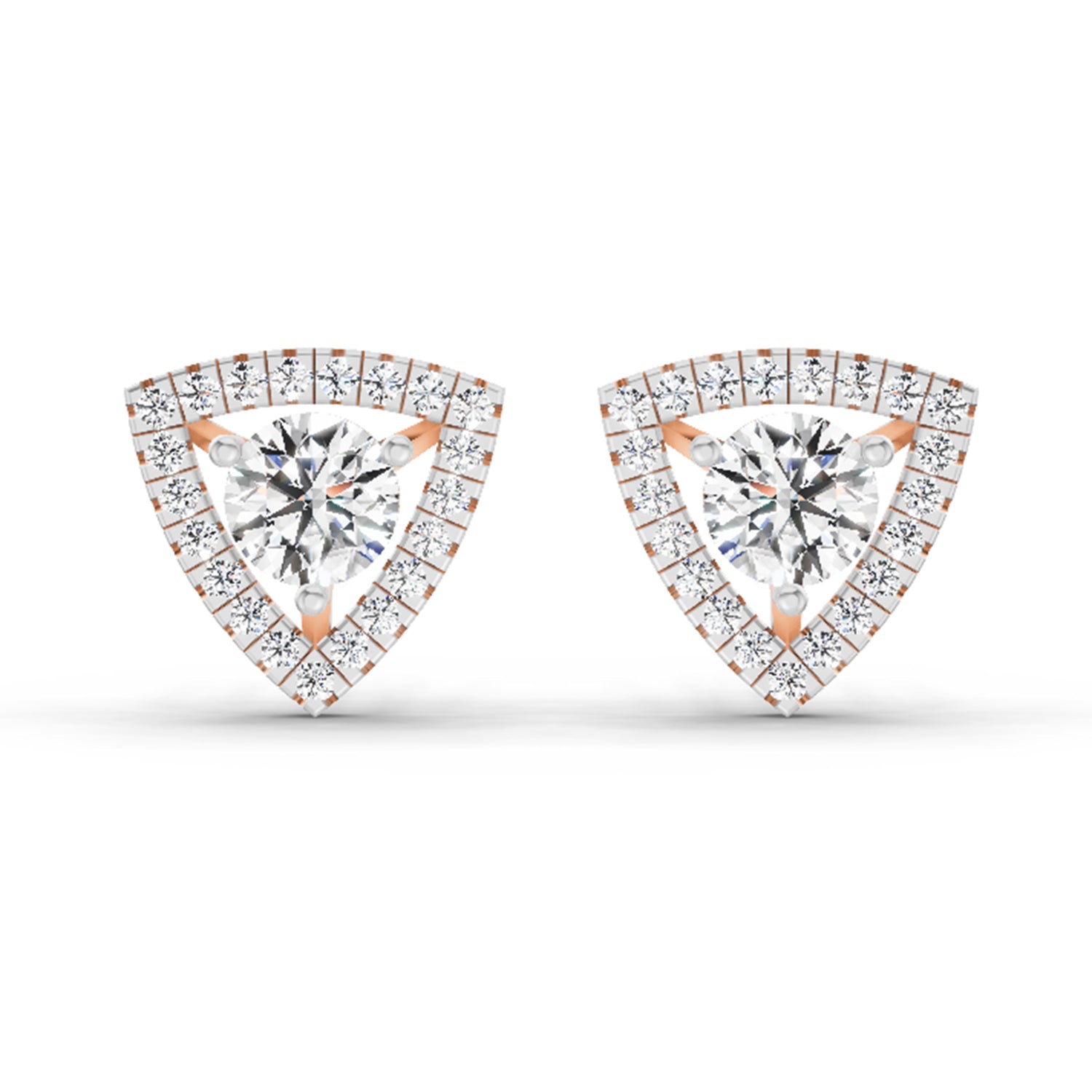 1.9 Ct Round Shape Halo Diamond Earrings | 14K Rose Gold