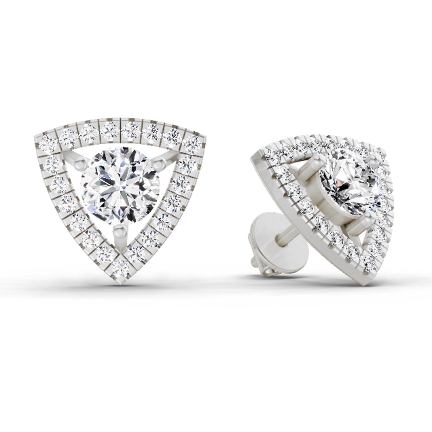 1.9 Ct Round Shape Halo Diamond Earrings | 14K White Gold
