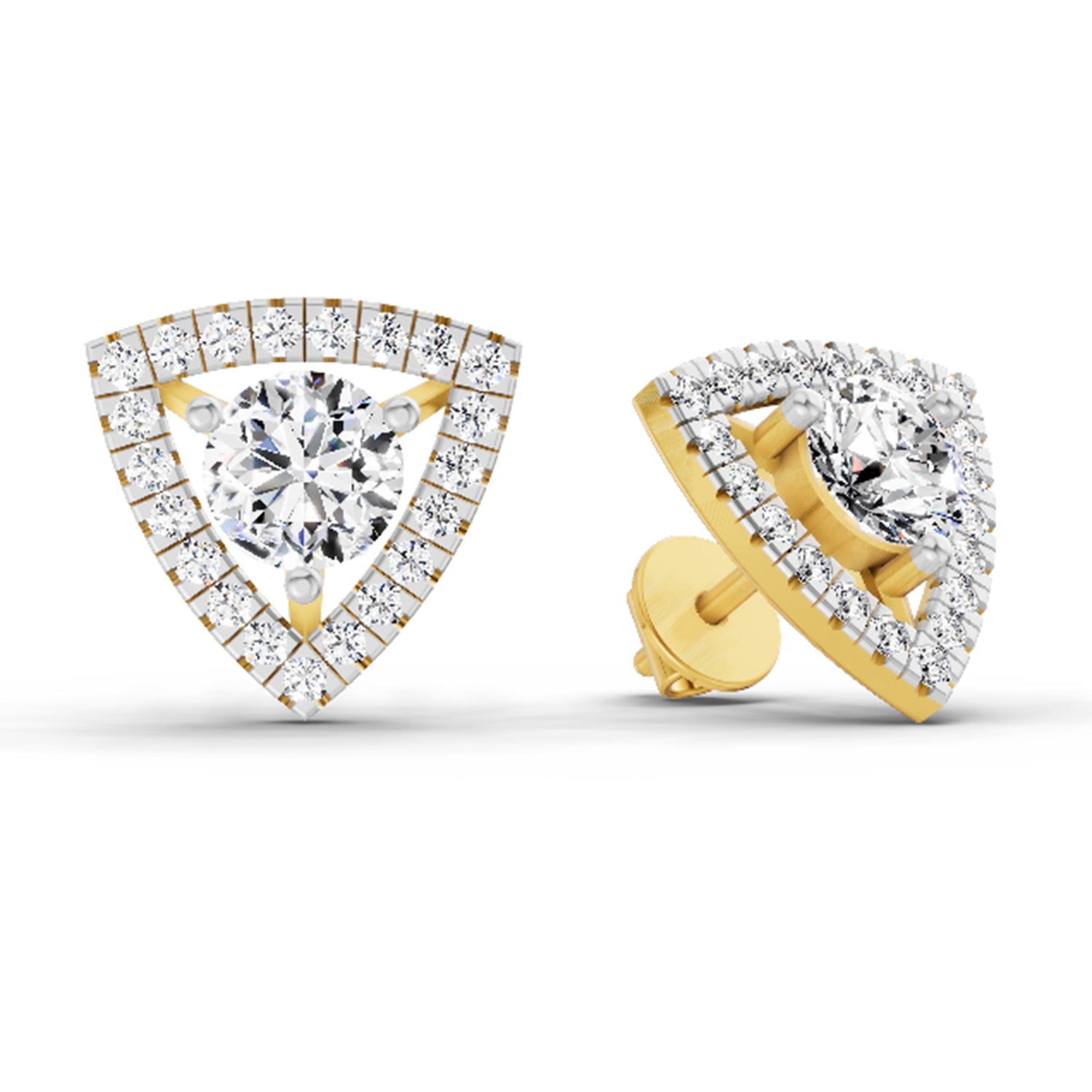 1.9 Ct Round Shape Halo Diamond Earrings | 14K Yellow Gold