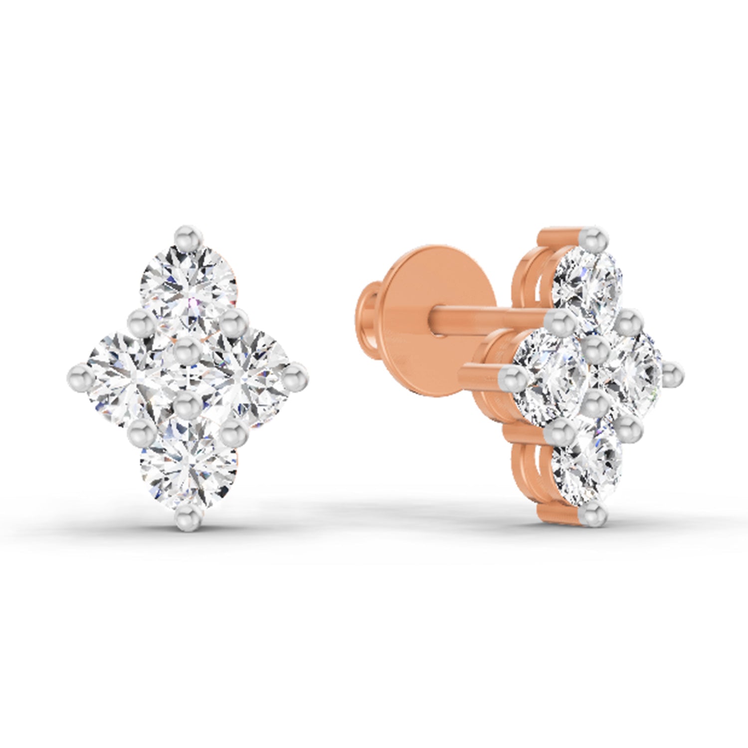 0.92 Ct Round Shape Cluster Diamond Stud Earrings | 14K Rose Gold