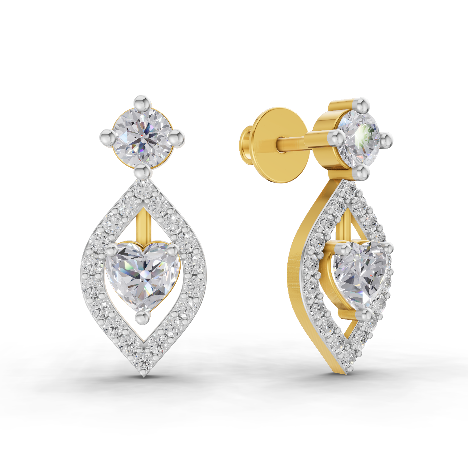 1.34 Carat Hearts in Halo Lab Diamond Earrings | 14K Yellow Gold