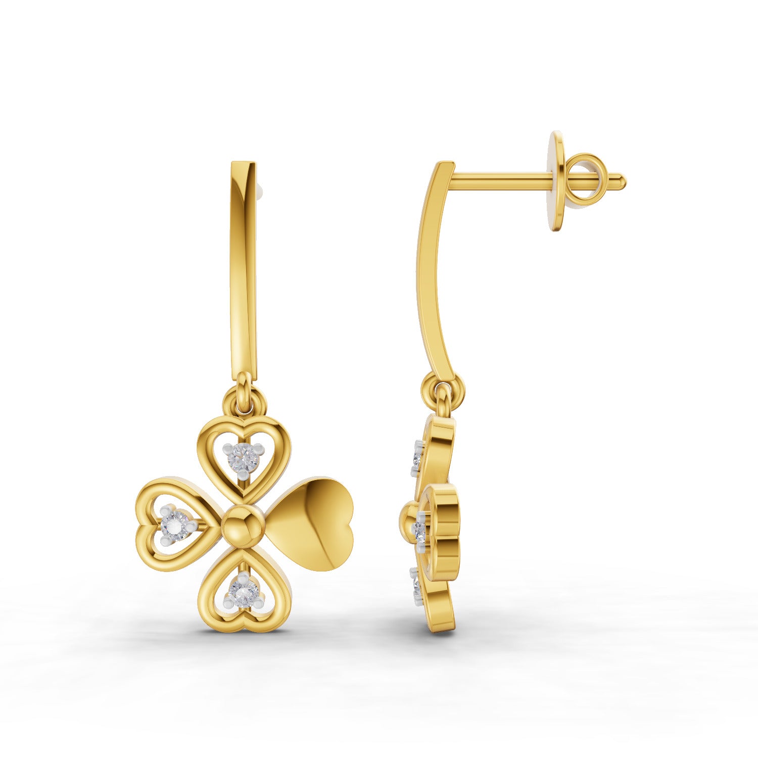 0.08 Round Shape| 925 Sterling Silver Gold Plated Floral Drop Earrings