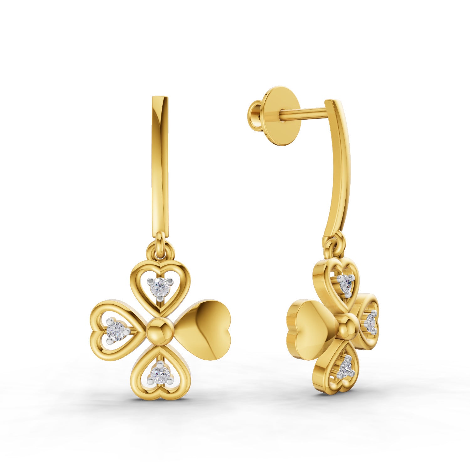 0.08 Round Shape| 925 Sterling Silver Gold Plated Floral Drop Earrings