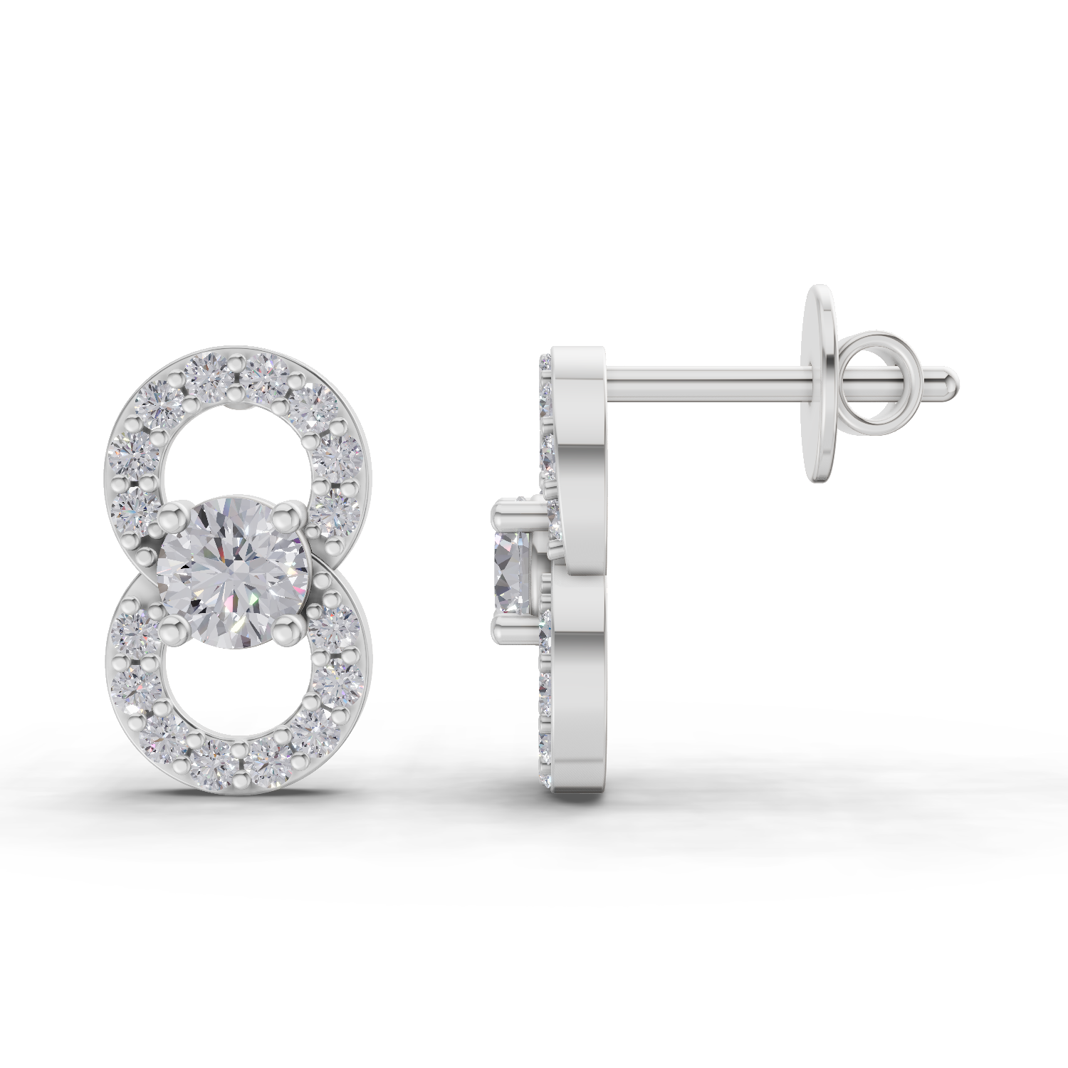 0.81 Carat Infinity Halo Solitaire Lab Diamond Studs Earrings | 14K White Gold