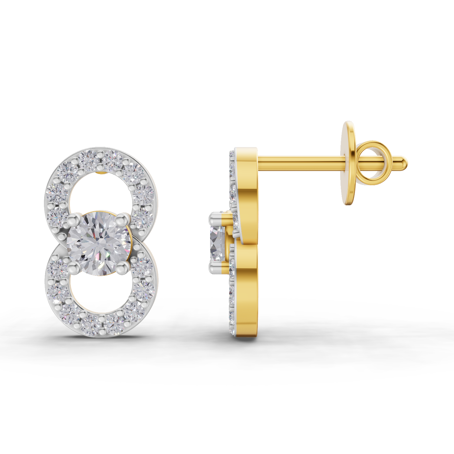 0.81 Carat Infinity Halo Solitaire Lab Diamond Studs Earrings | 14K Yellow Gold