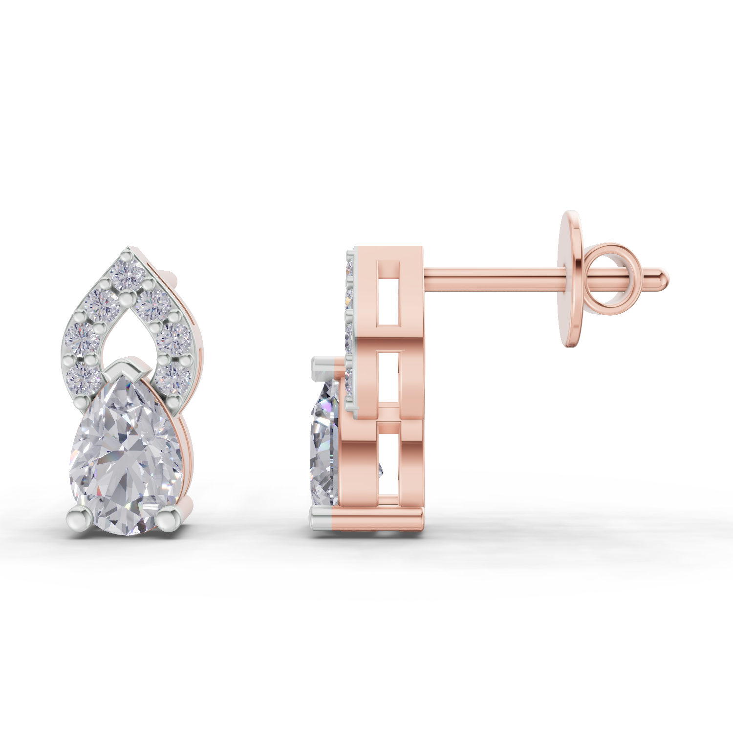 1.17 Carat Sparkleaf Pear Lab Diamond Studs Earrings | 14K Rose Gold