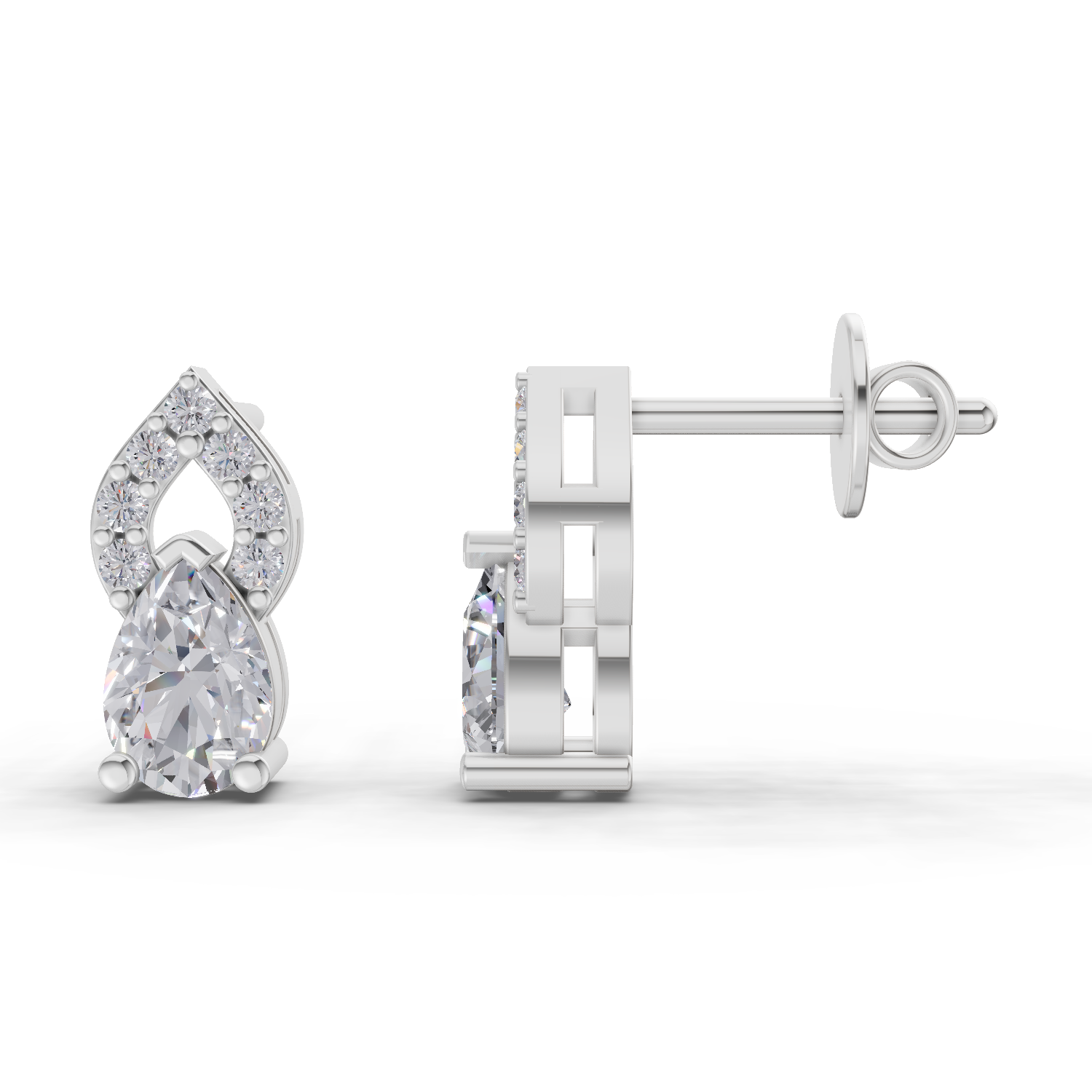 1.17 Carat Sparkleaf Pear Lab Diamond Studs Earrings | 14K White Gold