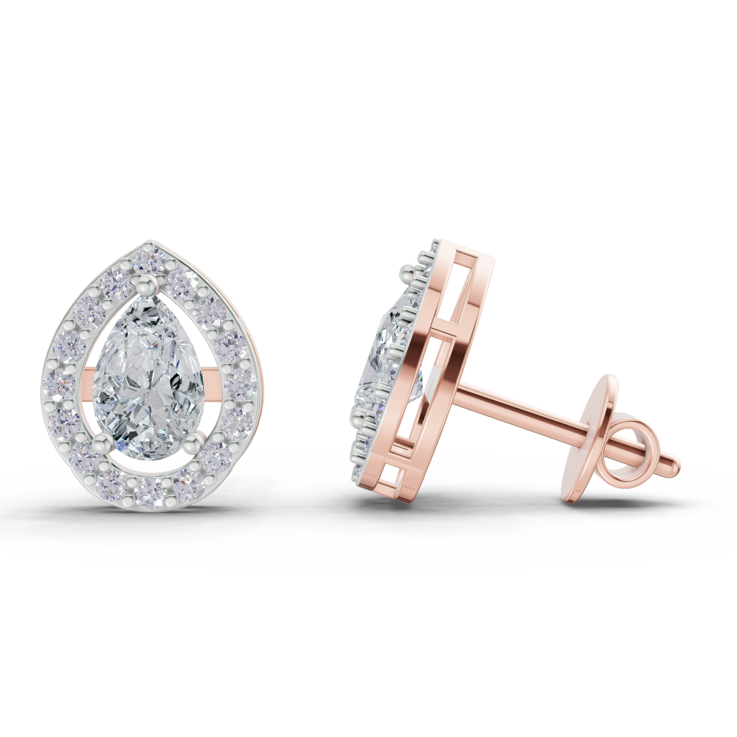 1.32 Carat Aurora Pear Halo Earrings | 14K Rose Gold