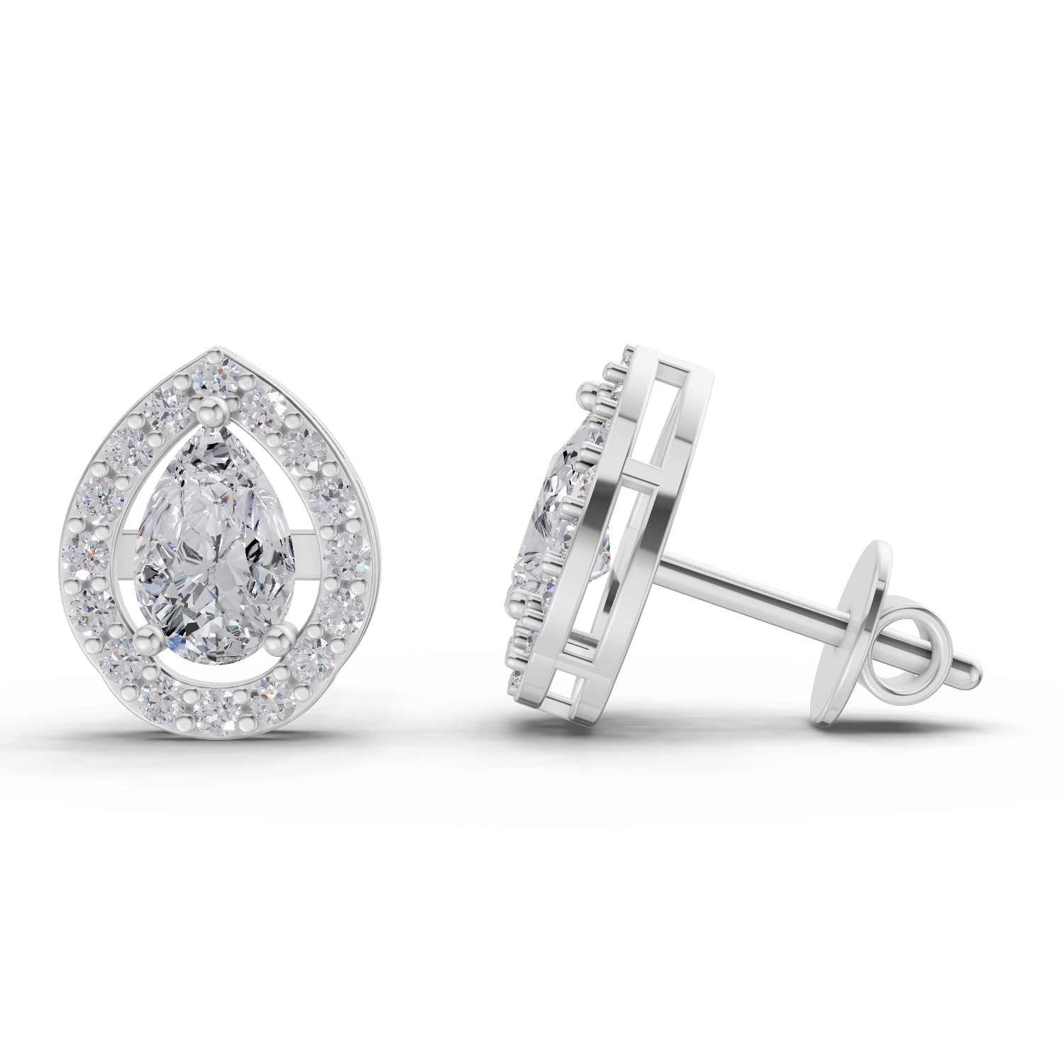 1.32 Carat Aurora Pear Halo Earrings | 14K White Gold