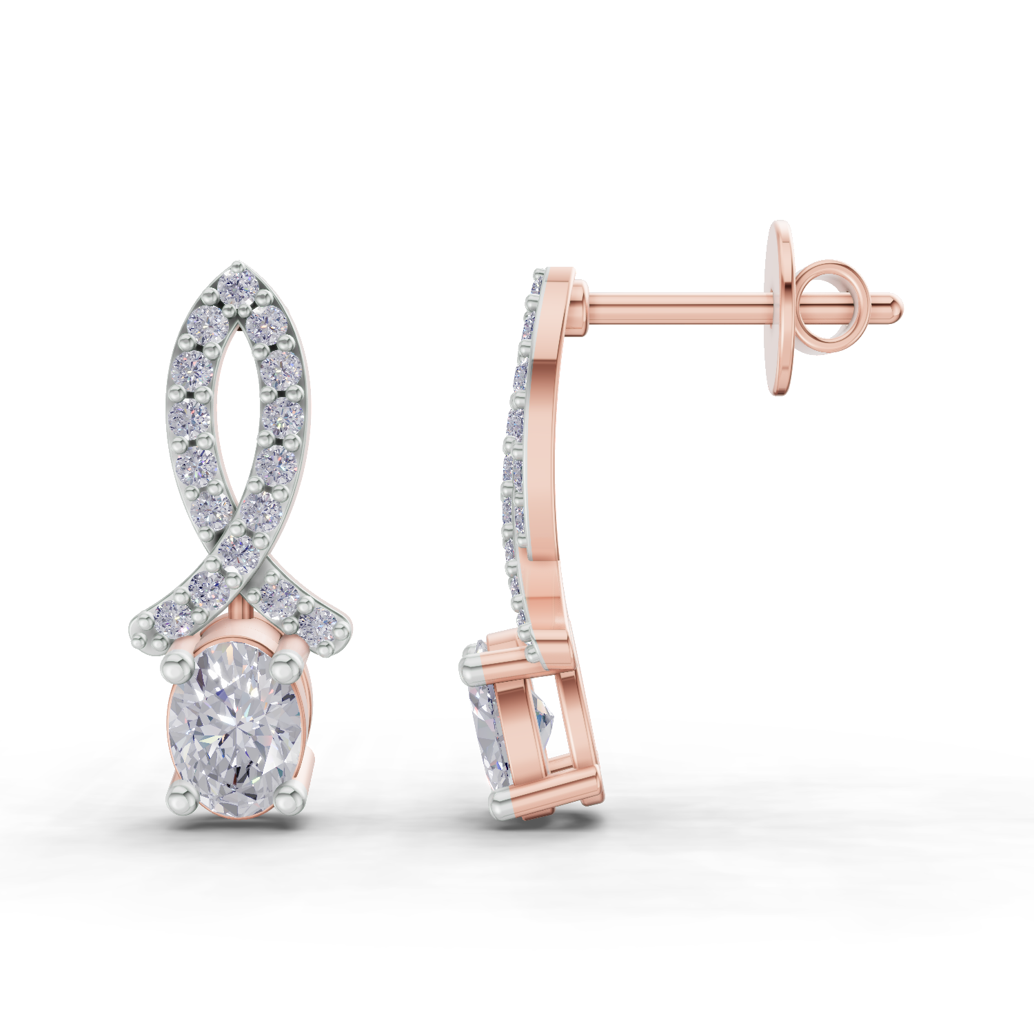 1.11 Carat Sparkleaf Oval Lab Diamond Studs Earrings | 14K Rose Gold