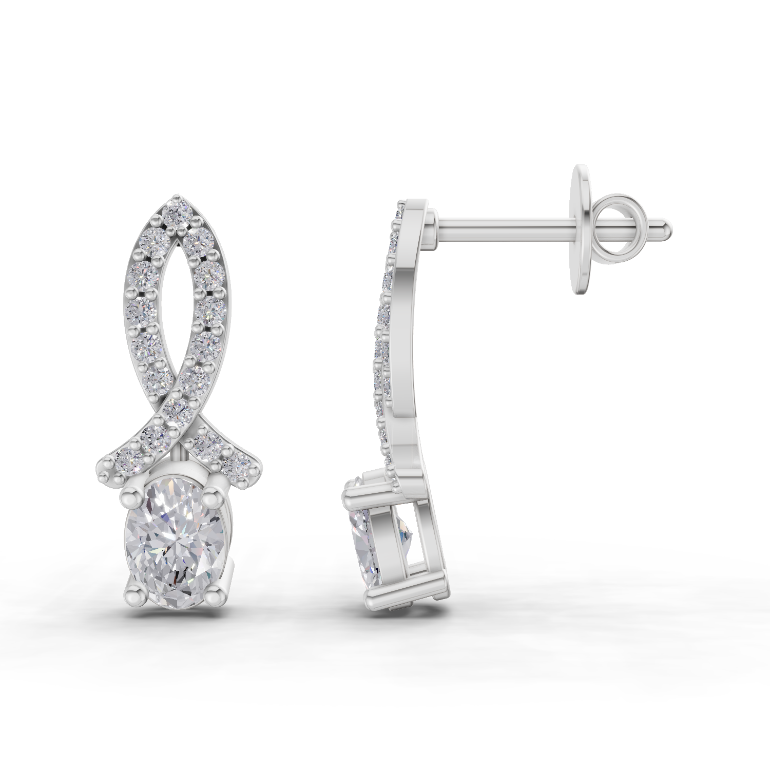 1.11 Carat Sparkleaf Oval Lab Diamond Studs Earrings | 14K White Gold