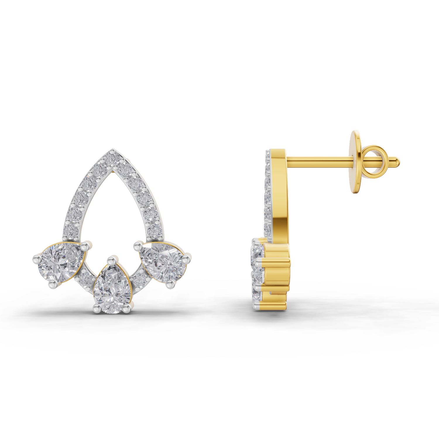 1.04 Carat Triple Pear Halo Studs Earrings| 14K Yellow Gold