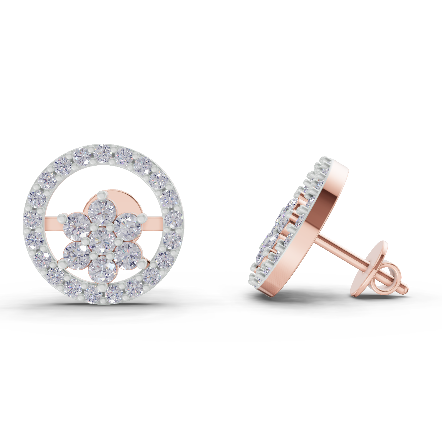 0.99 Carat Halo Flora Studs Earrings| 14K Rose Gold