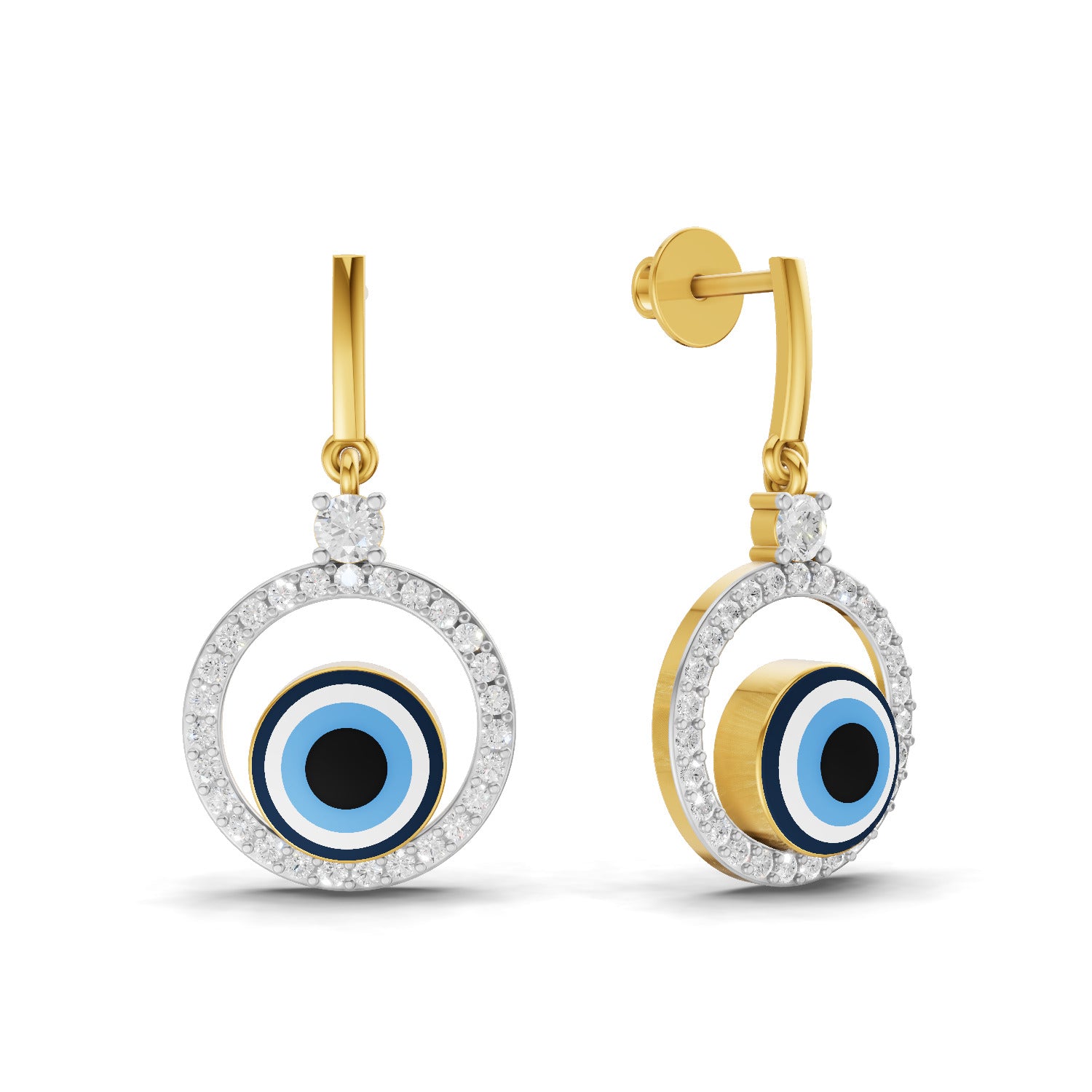 0.71 Carat Round Shape | 925 Sterling Silver Gold Plated Evil Eye Dangle Earrings