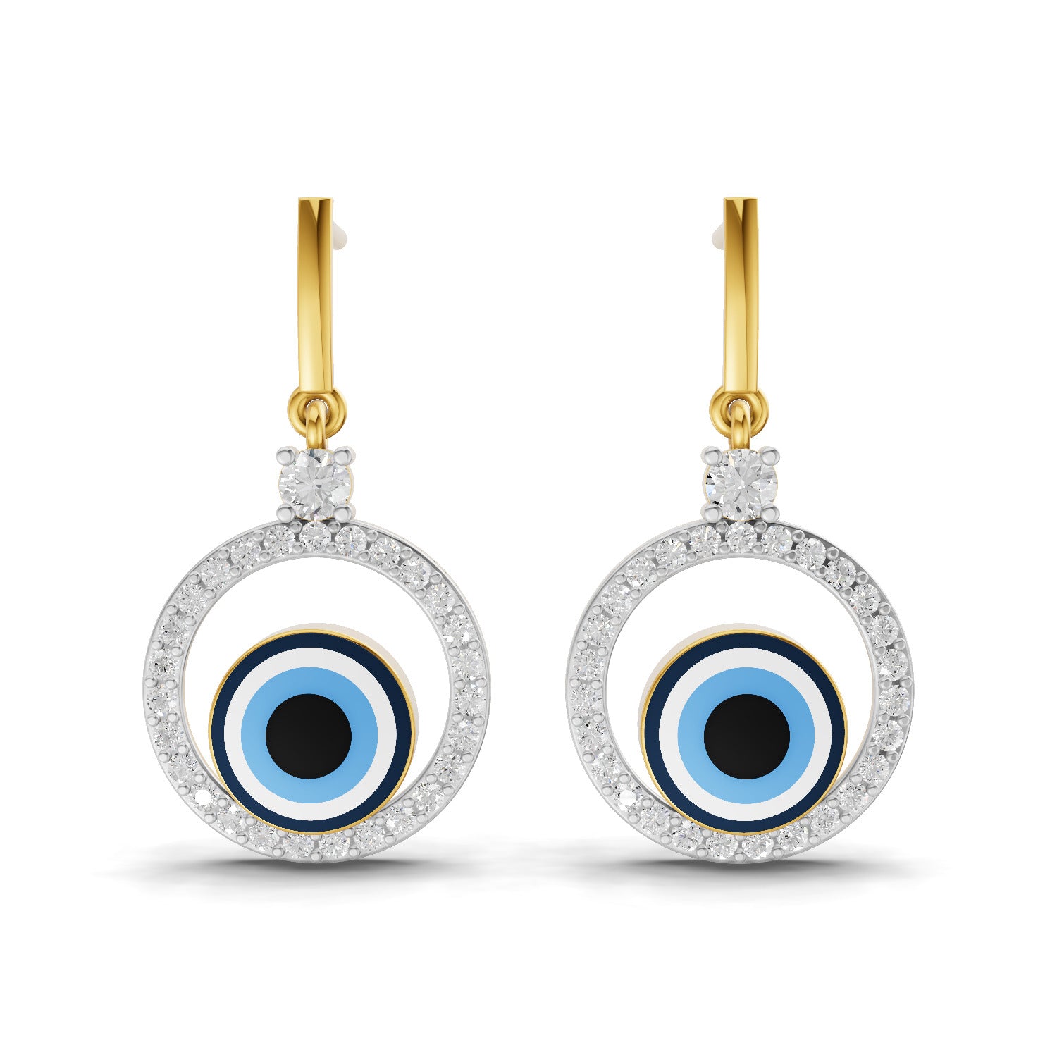 0.71 Carat Round Shape | 925 Sterling Silver Gold Plated Evil Eye Dangle Earrings