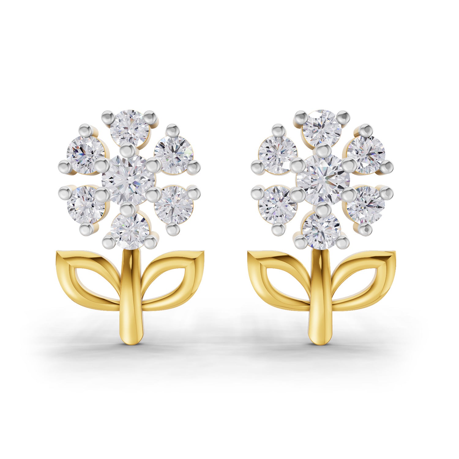 0.39 Carat Round Shape | 925 Sterling Silver Gold Plated Floral Diamond Cluster Stud Earrings
