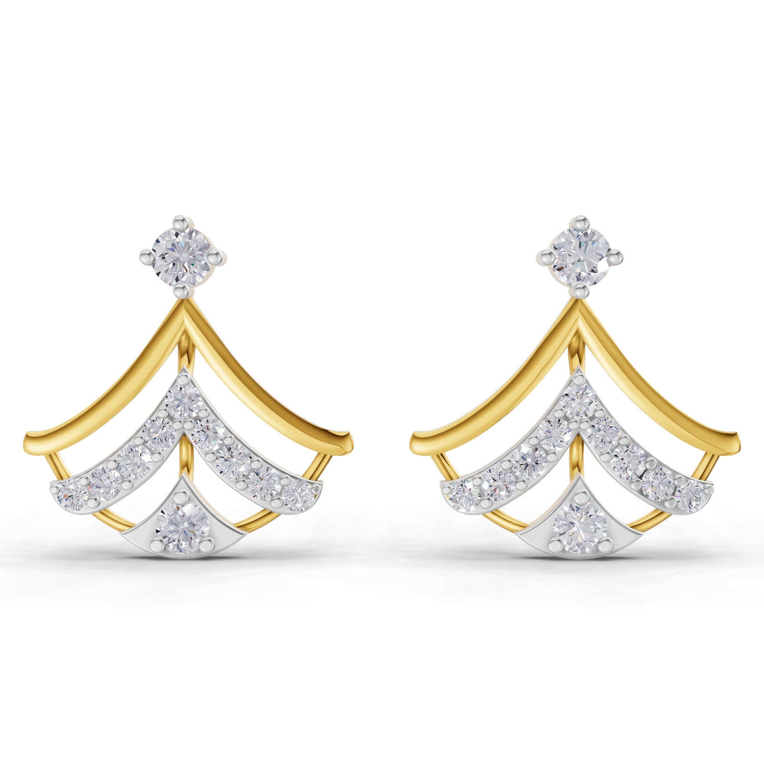 0.38 Carat Round Shape | 925 Sterling Silver Gold Plated Regal Fan Earrings