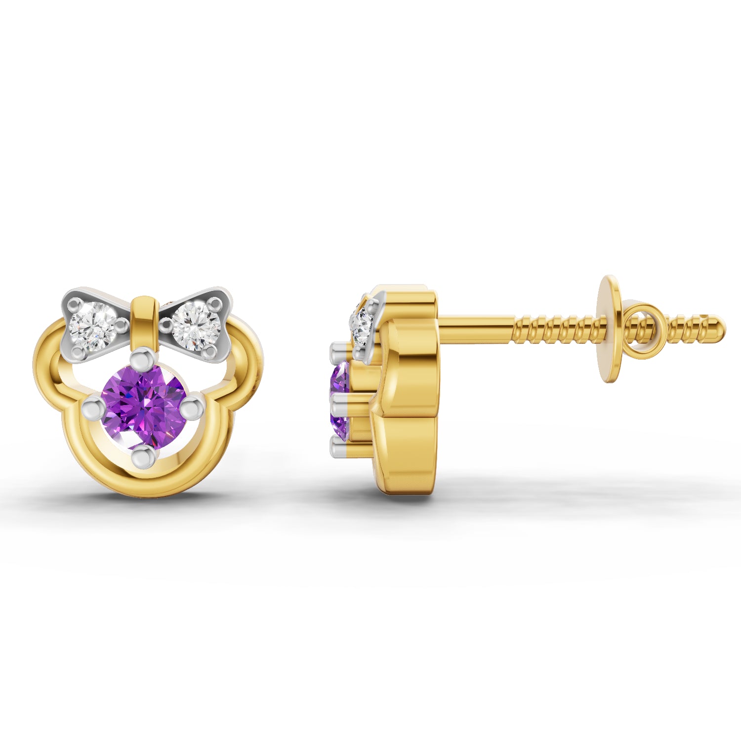 0.02 Carat  | 925 Sterling Silver Yellow Gold Plated Minnie Mouse Earrings