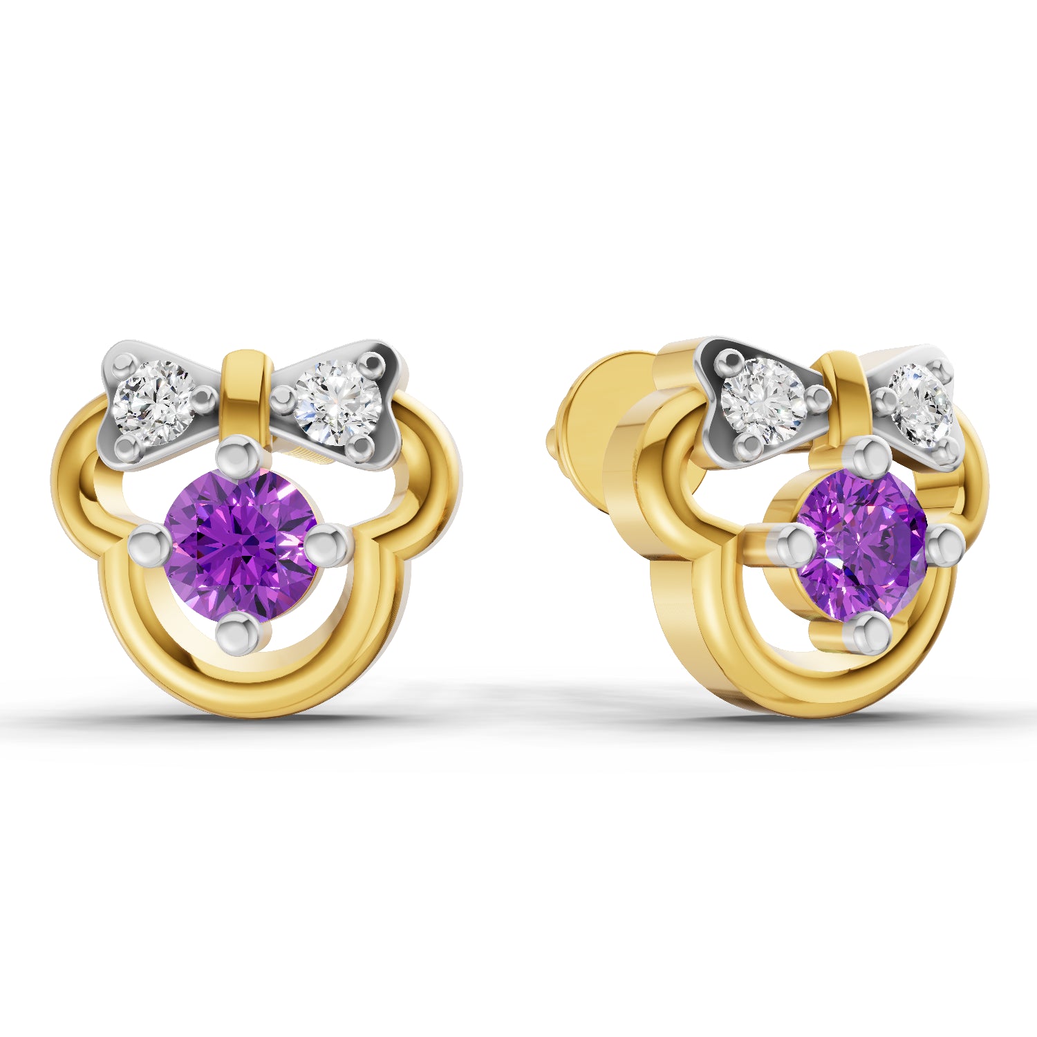 0.02 Carat  | 925 Sterling Silver Yellow Gold Plated Minnie Mouse Earrings