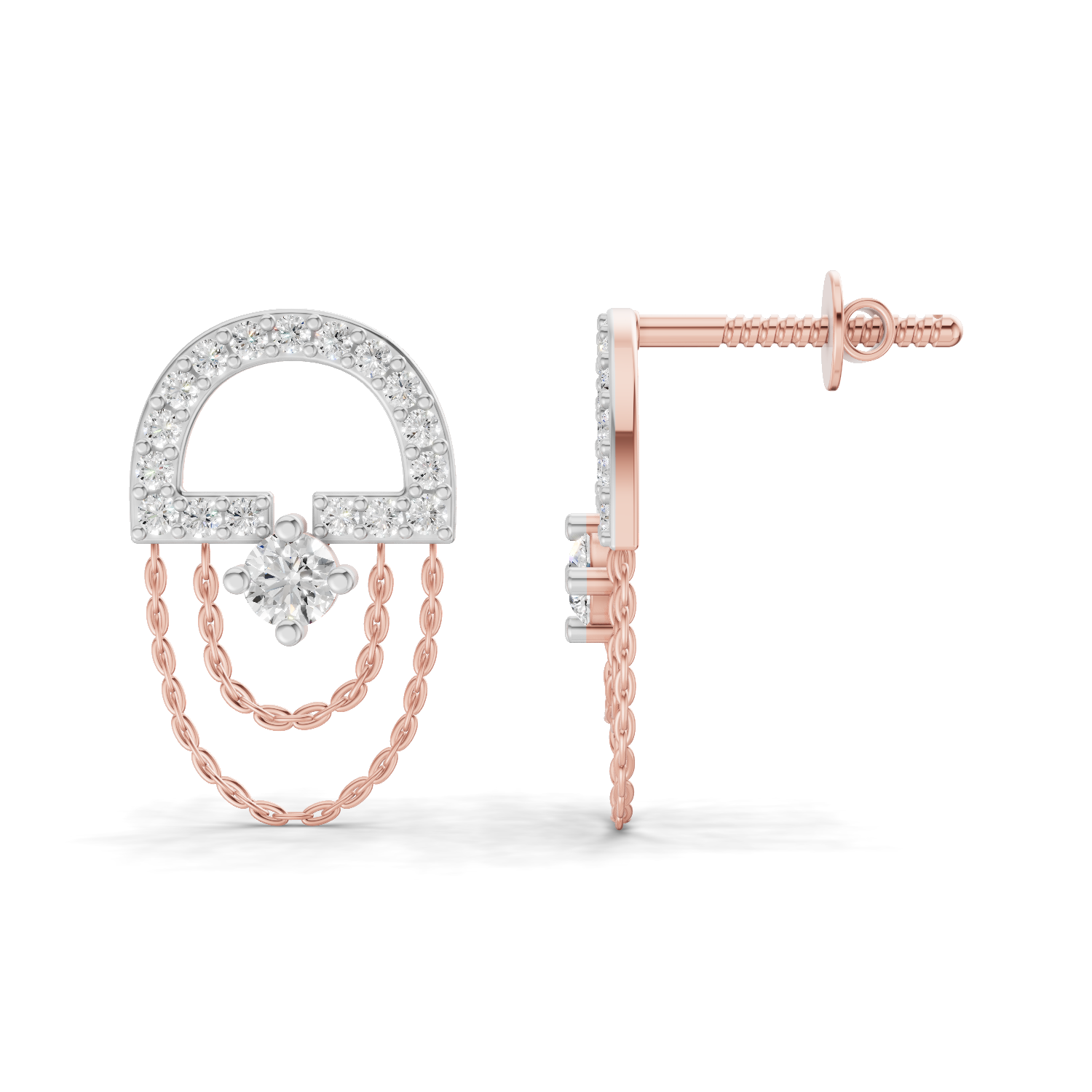 0.46 Carat Chain Drop Stud Earrings for Women | 14K Rose Gold