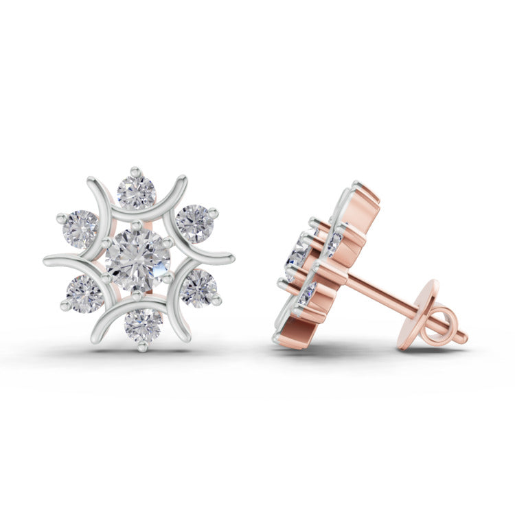 1.73 Ct  Round Cluster Diamond Stud Earrings | 14K Rose Gold