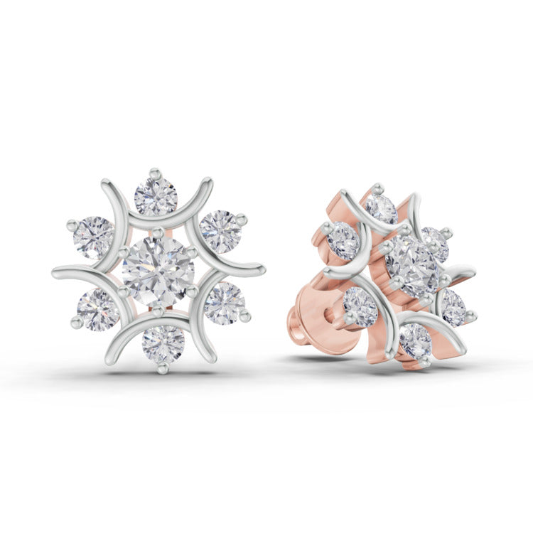 1.73 Ct  Round Cluster Diamond Stud Earrings | 14K Rose Gold