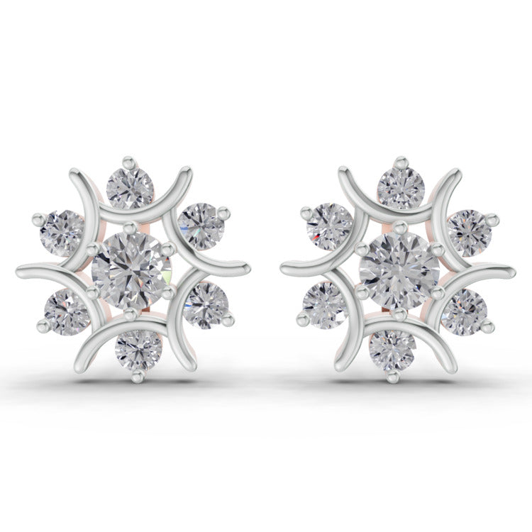 1.73 Ct  Round Cluster Diamond Stud Earrings | 14K Rose Gold