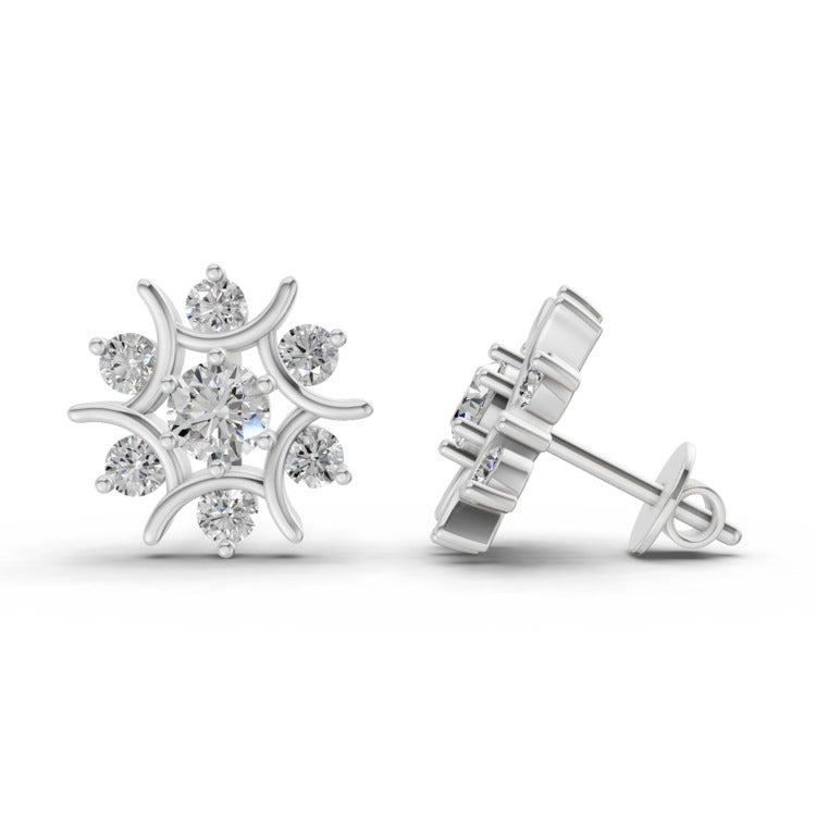 1.73 Ct  Round Cluster Diamond Stud Earrings | 14K White Gold