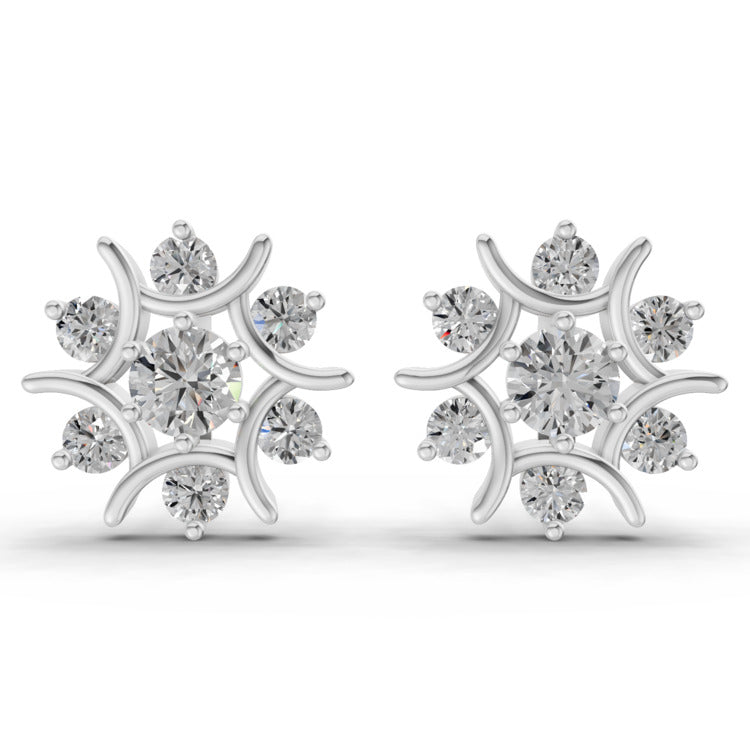 1.73 Ct  Round Cluster Diamond Stud Earrings | 14K Rose Gold