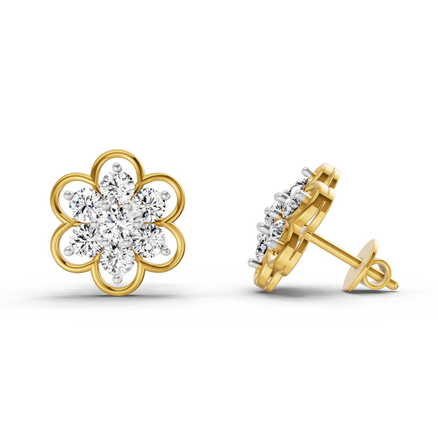 1.20 Ct Round Shape Floral Cluster Diamond Stud Earrings | 14K Rose Gold