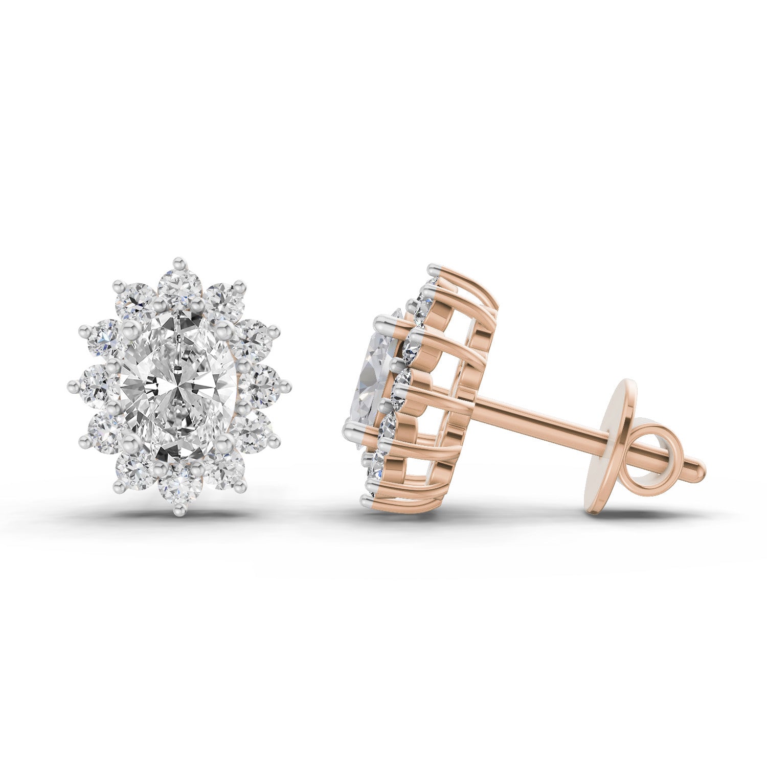 0.95 Ct  Oval Cluster Diamond Stud Earrings | 14K Rose Gold
