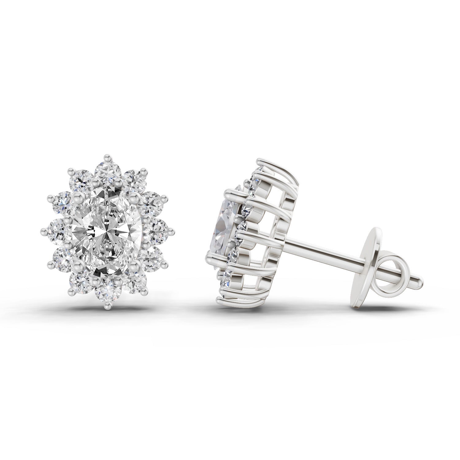 0.95 Ct  Oval Cluster Diamond Stud Earrings | 14K Rose Gold