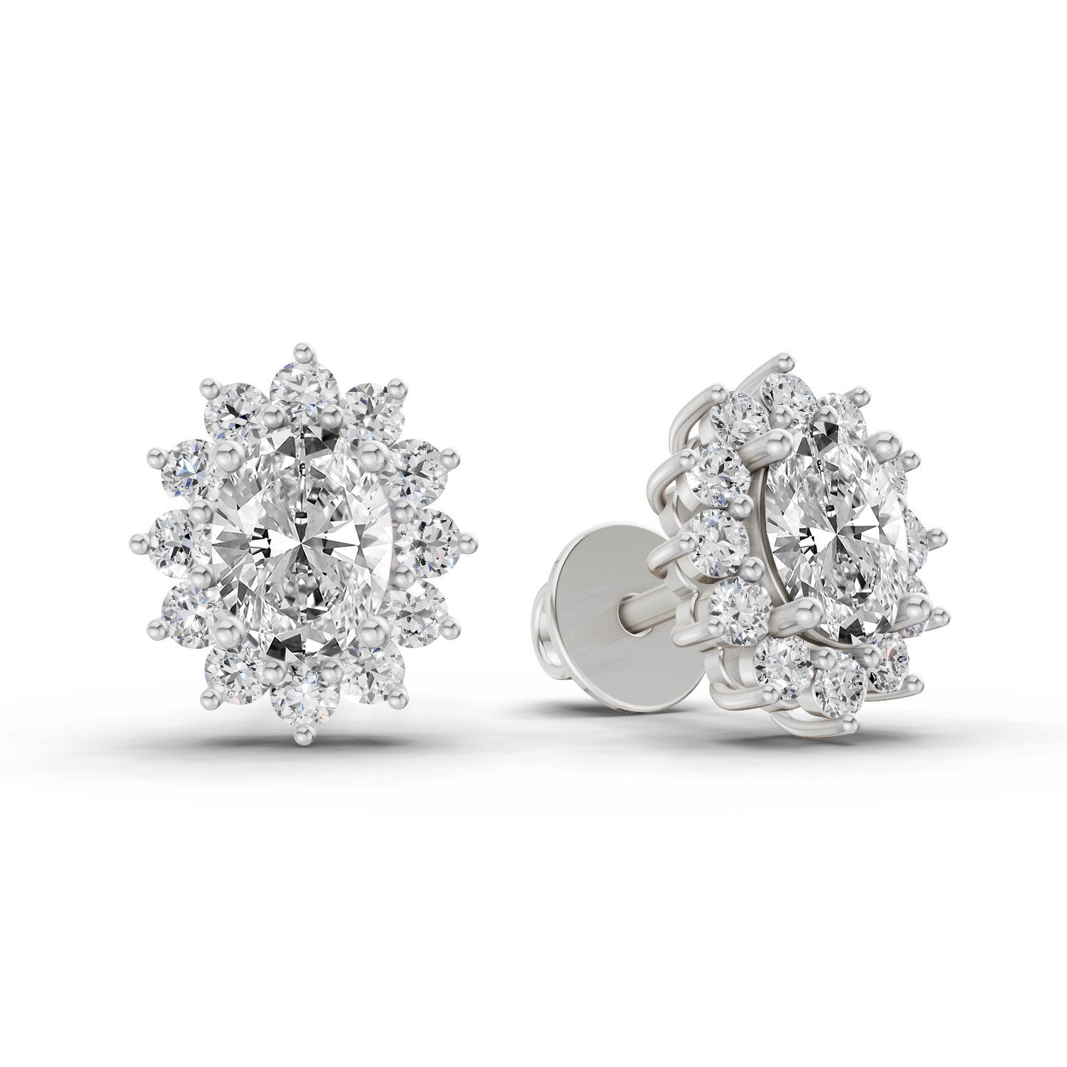 0.95 Ct  Oval Cluster Diamond Stud Earrings | 14K Rose Gold