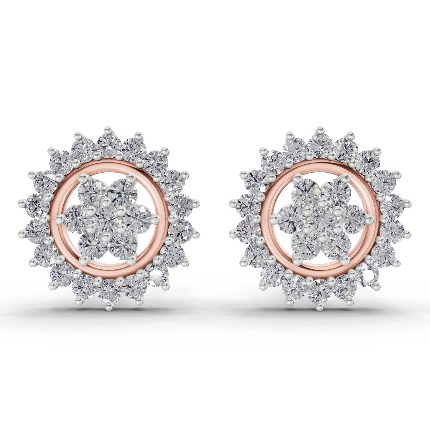 0.83 Ct  Round Shape Floral Cluster Diamond Stud Earrings | 14K Yellow Gold