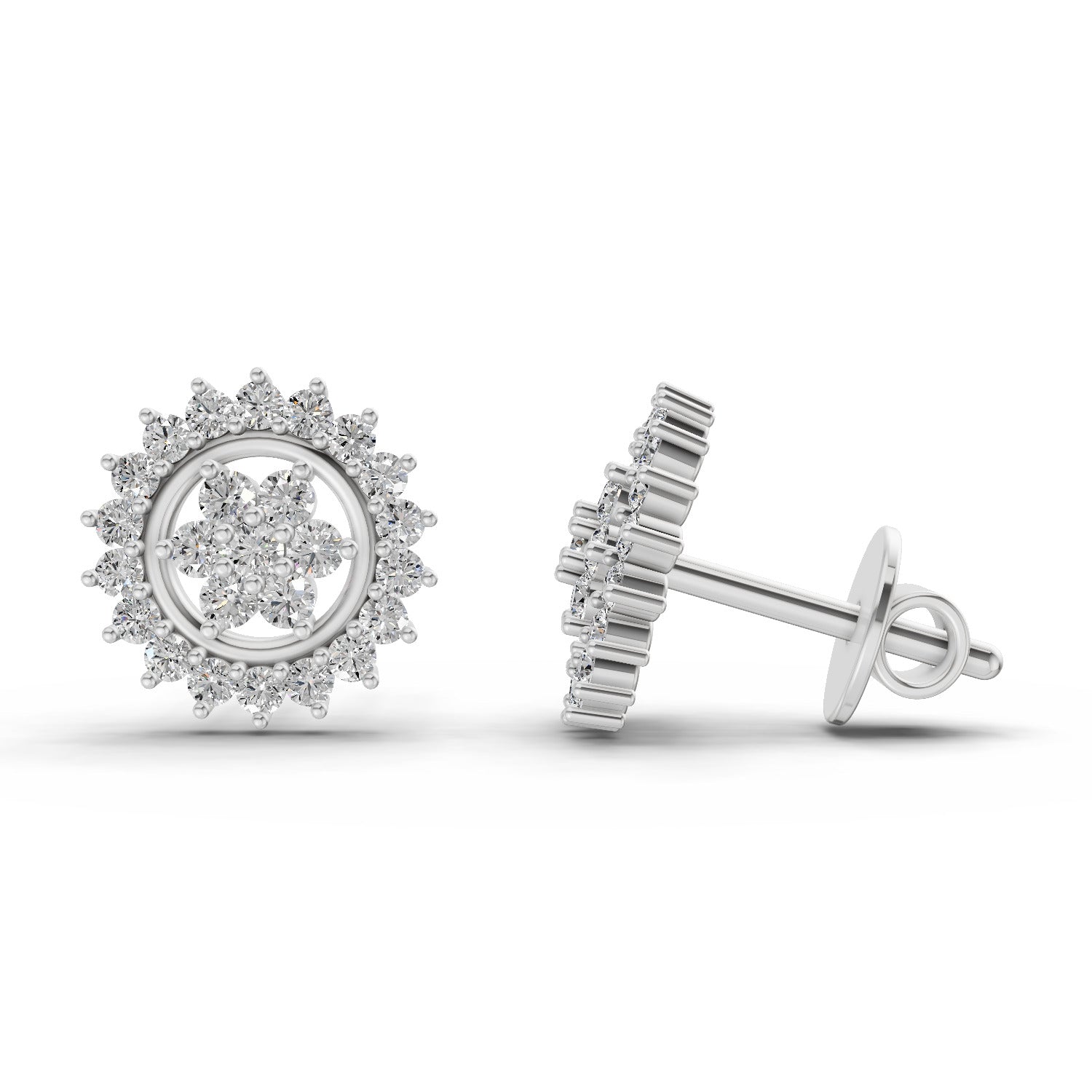 0.83 Ct  Round Shape Floral Cluster Diamond Stud Earrings | 14K Rose Gold