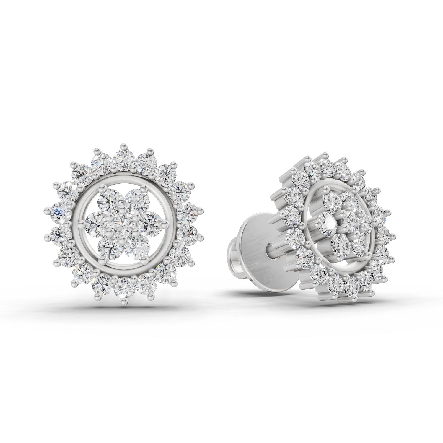 0.83 Ct  Round Shape Floral Cluster Diamond Stud Earrings | 14K Yellow Gold