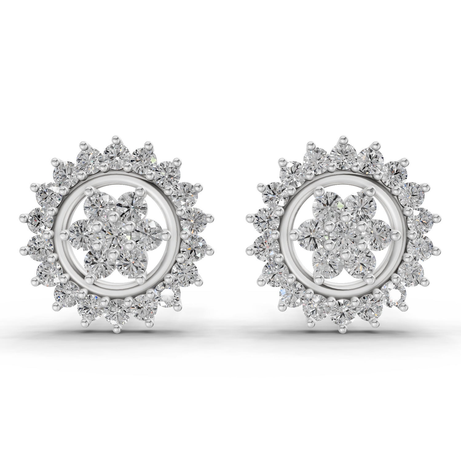 0.83 Ct  Round Shape Floral Cluster Diamond Stud Earrings | 14K Yellow Gold