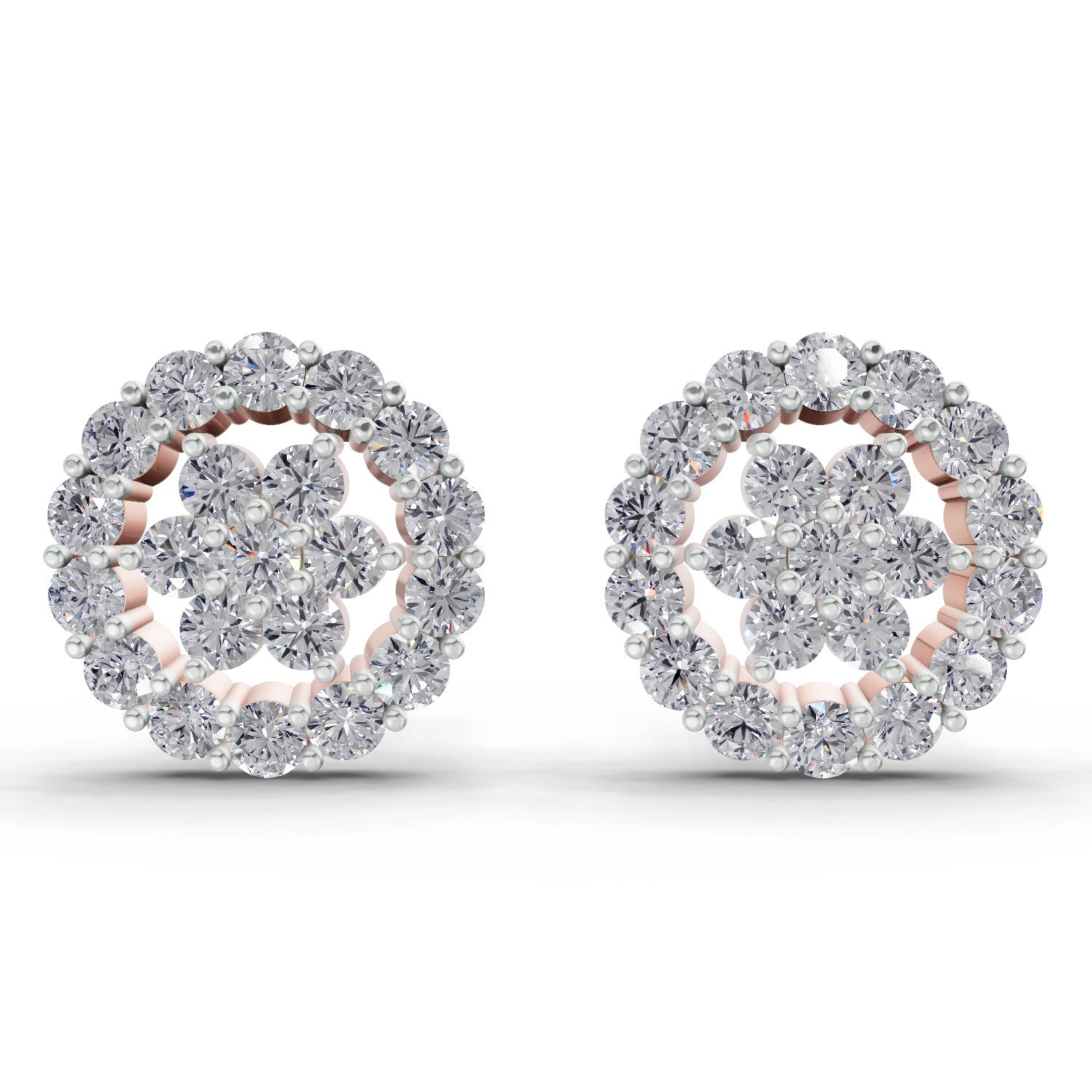 0.67 Ct  Round Shape Floral Cluster Diamond Stud Earrings | 14K Rose Gold