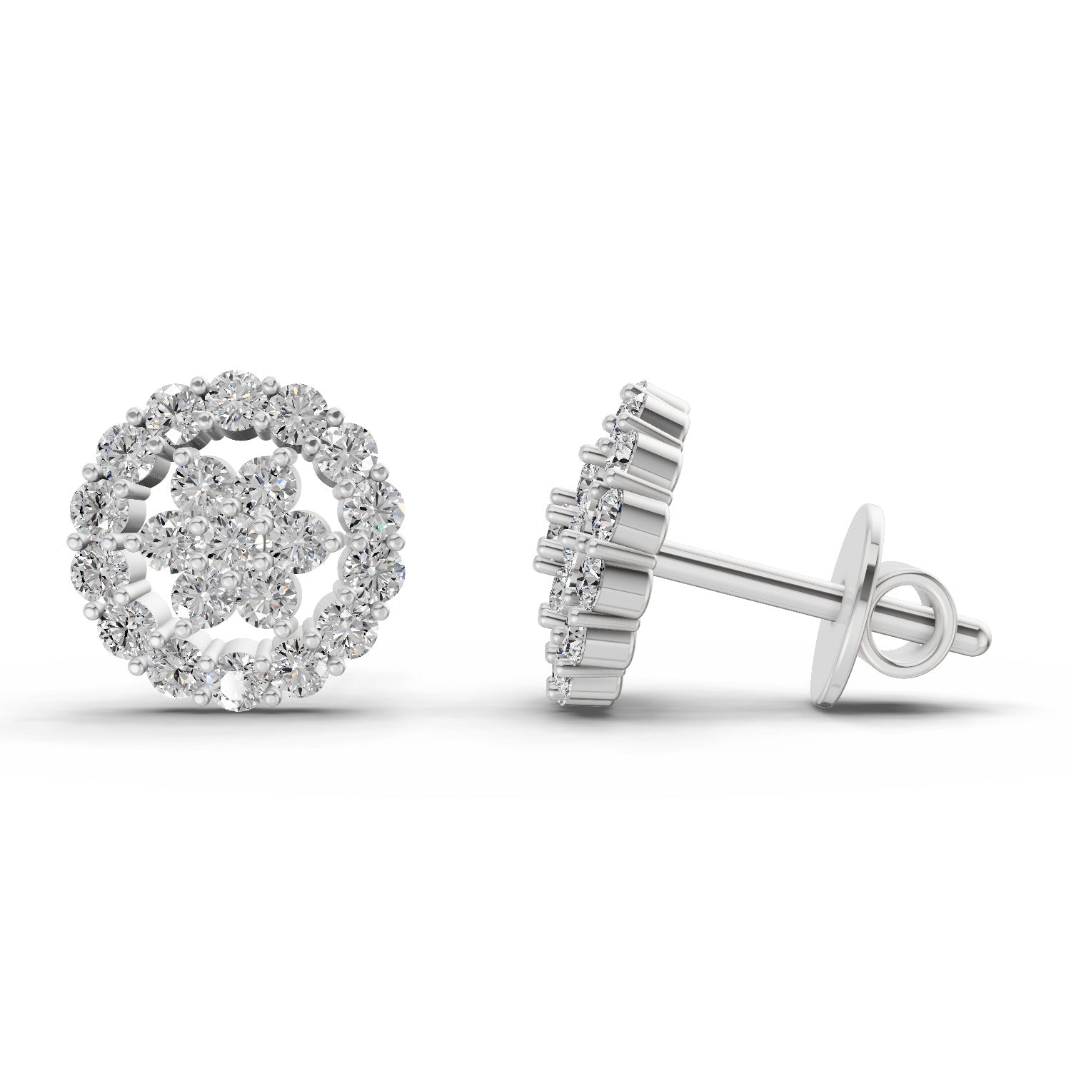 0.67 Ct  Round Shape Floral Cluster Diamond Stud Earrings | 14K Rose Gold