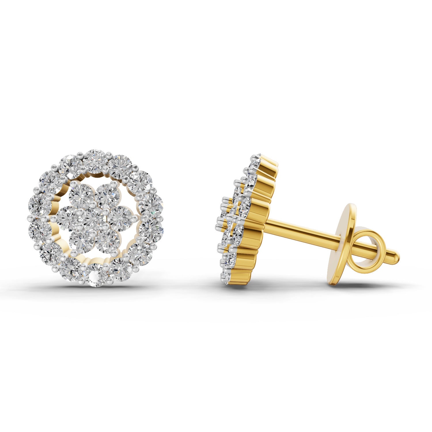 0.67 Ct  Round Shape Floral Cluster Diamond Stud Earrings | 14K Rose Gold