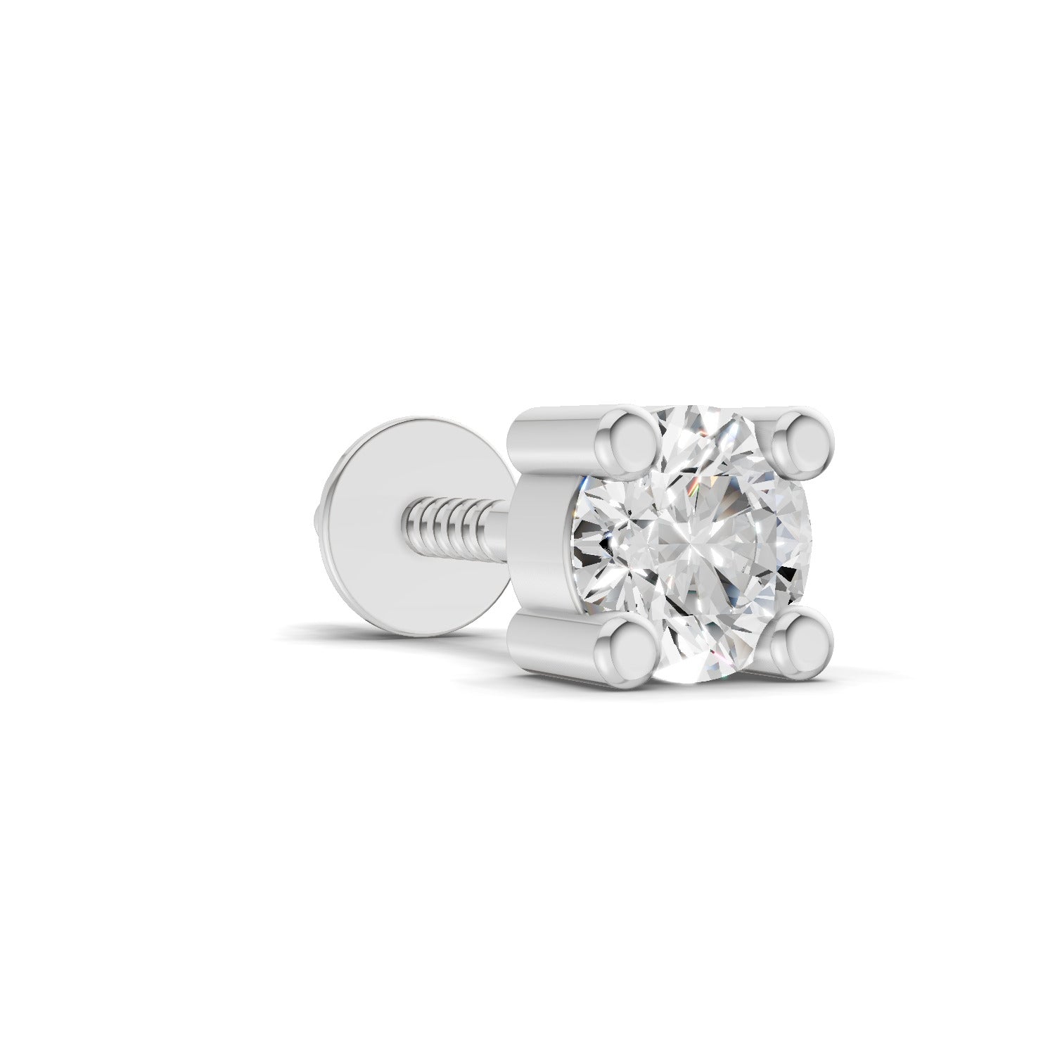 0.2 Carat Round Shape Solitaire Men's Stud | 14K White Gold